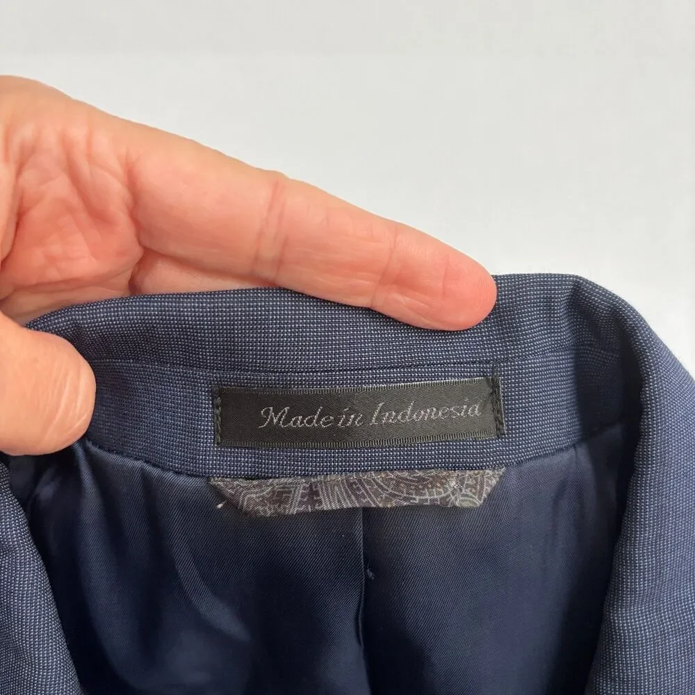 Ralph Lauren Wool Suit Jacket Blazer Mens 46R Navy Blue Formal Preppy Wedding
